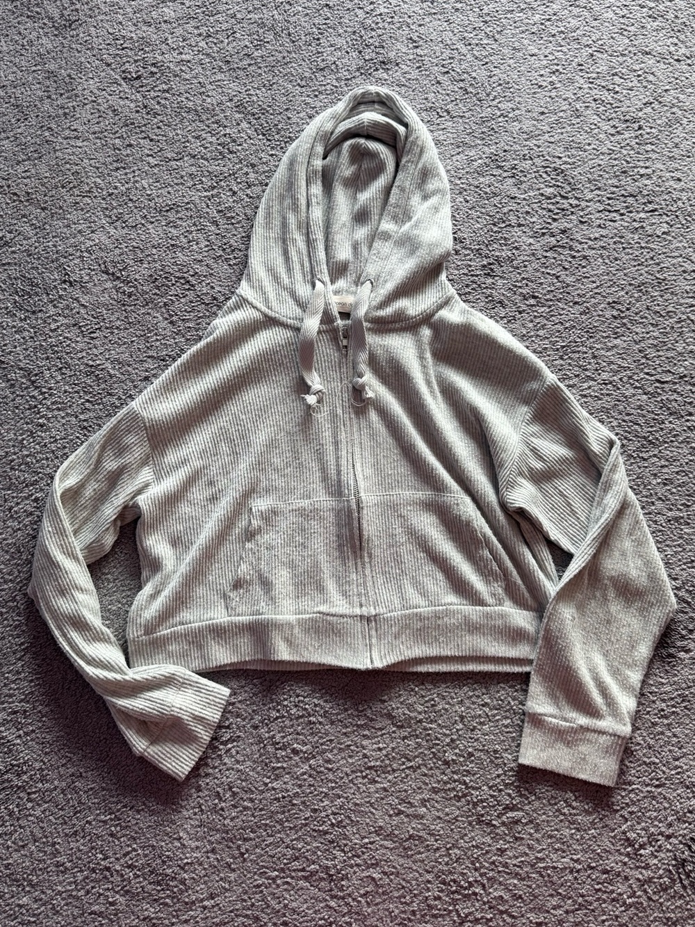Grey Cropped Zip Up Sweatshirt